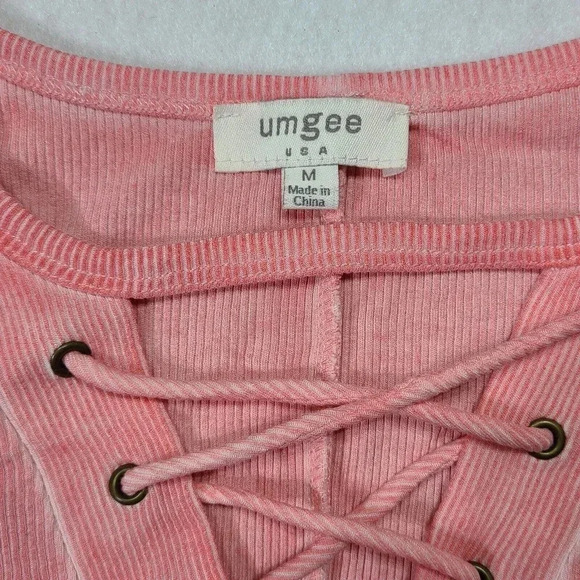 Umgee Cold Shoulder Top Blouse Tunic Women's Medium Pink Ribbed Stretch - Picture 4 of 7